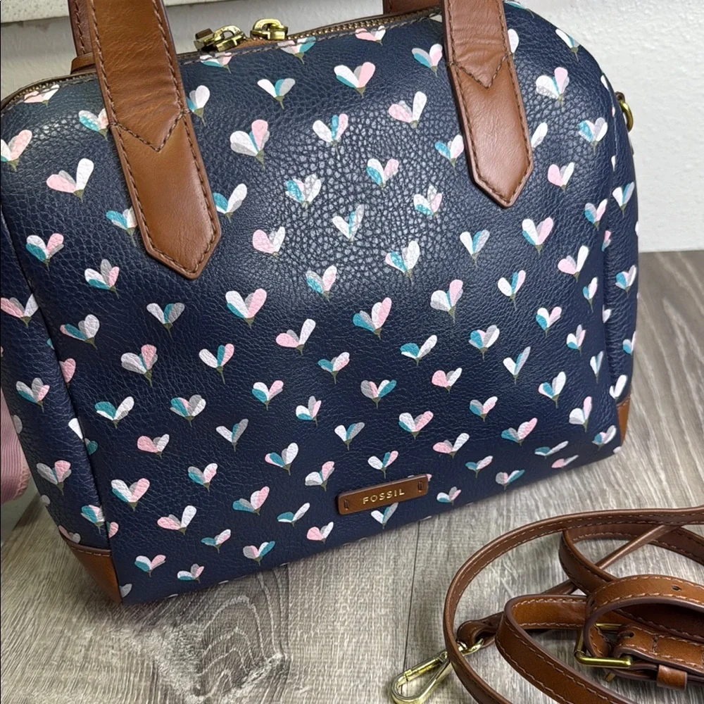 Stylish Brown and Blue Heart Patterned Women's Bag